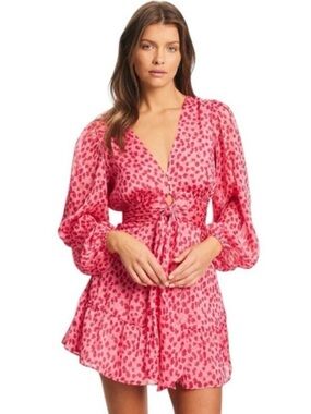 NWT TUSSAH Sz L ‘Auora’ Mini Day Dress In Pink Roses
